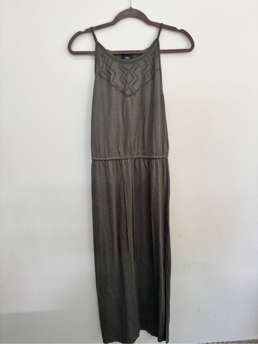 Mossimo Olive Halter Maxi Dress with Embroidered Yoke